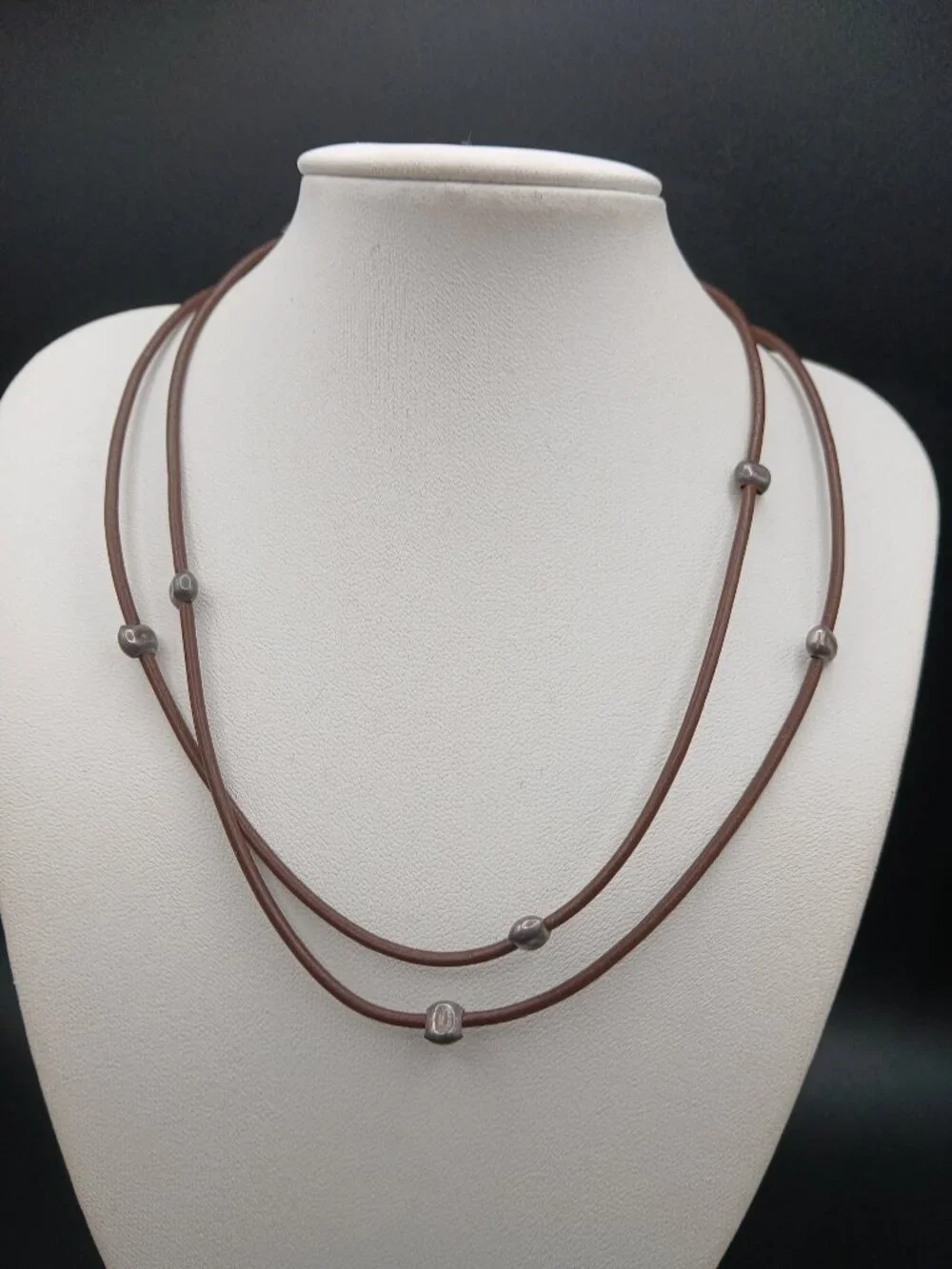 Vintage Retired Silpada Long Station Necklace Minimalist Sterling And Leather
